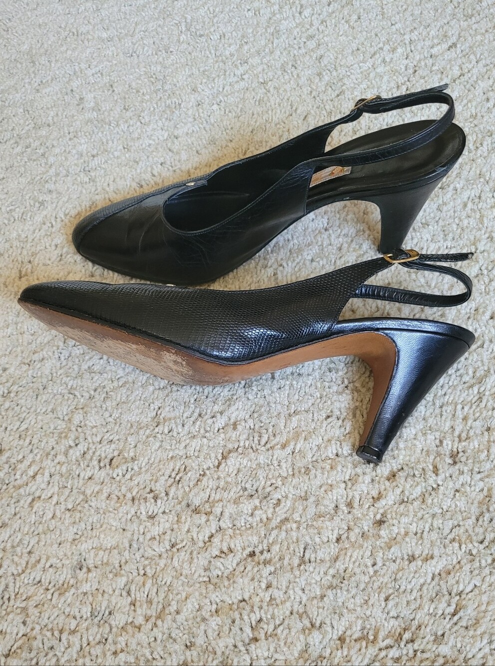 Gucci Black Leather Slingbacks  3" Heels  7 1/2 - Picture 5 of 6